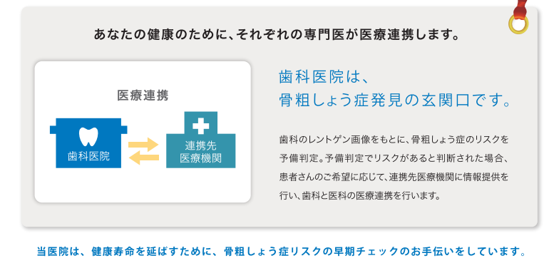 あなたの健康のために、それぞれの専門医が医療連携します